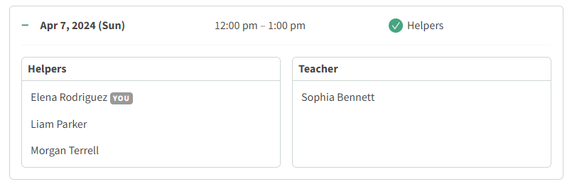 Screenshot of a published assignment