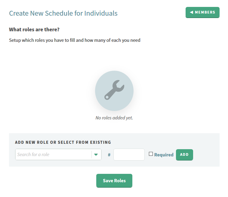 Schedule creation role selection step.
