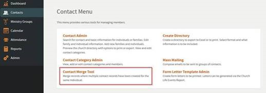 Contact Merge Tool highlighted.